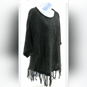 Domani fringe Metallic boho poncho cape‎ Women's Size Medium Black